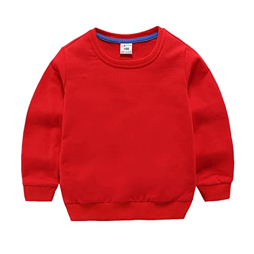 Generic Toddler Kids Baby Boys Girls Crewneck Pullover Sweatshirt Solid Color Long Sleeve Cotton Fall Winter (Red, 6-7 Years)