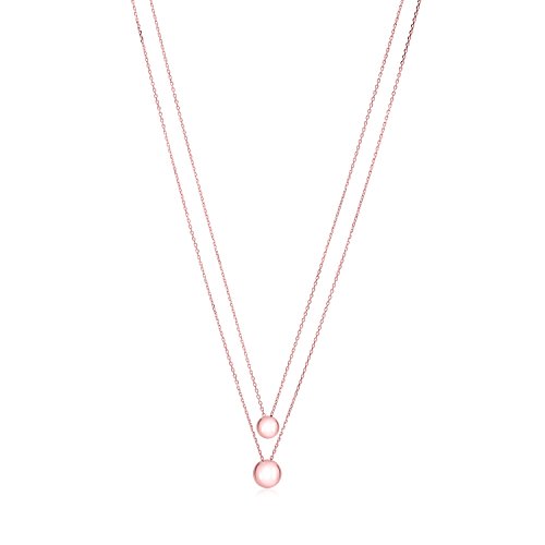 Unicornj Colgante de collar de bola de doble capa de doble capa de plata esterlina chapado en oro rosa con cadena de cable de 19" Cover