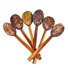 looms & weaves - Handmade Coconut Shell Small Spoon (Pack of 6)- Made with Coconut Shell & Coconut Wood