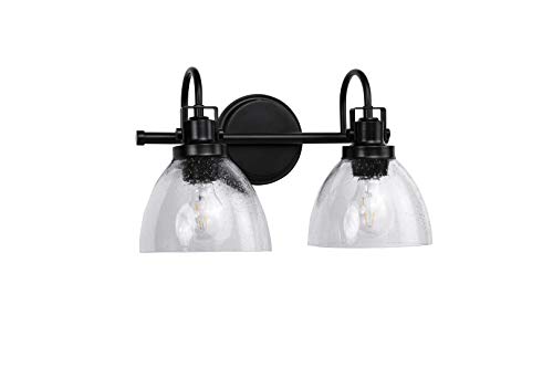 Homenovo Lighting Marden 2-Light Bathroom Vanity Light Fixture, Seeded Glass Shades, Matte Black