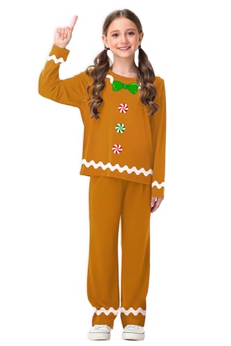 Magrank Kids Christmas Costume Xams Gingerbread Outfits Funny Cartoon Print Elastic Waist 2 Pieces 5-6 Years