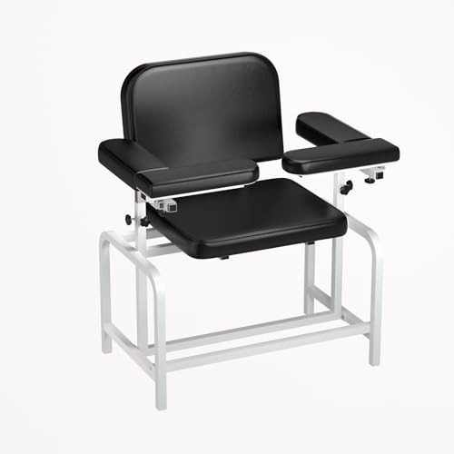 Metateel Blood Drawing Phlebotomy Chair with Adjustable Armrest - Extra Large Comfortable Padded Medical Chairs for Hospital Clinic Lab Medical Facilities (Black)