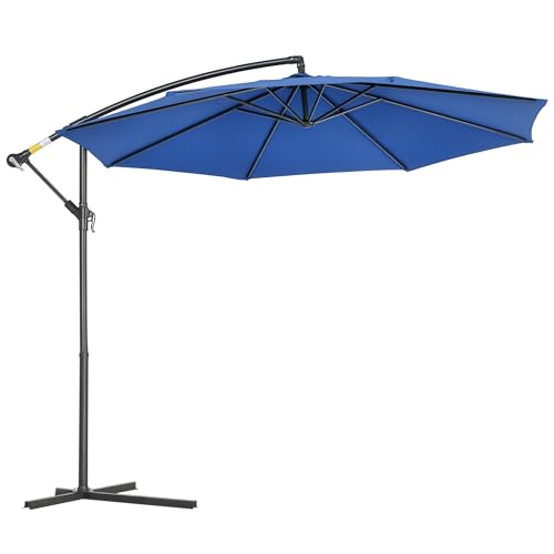 Outsunny Parasol déporté octogonal rabattable diamètre 3 m parasol de jardin avec pied en croix bleu
