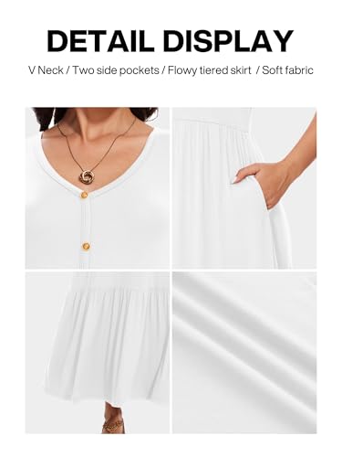 Image of VIISHOW Women's Short Sleeve Maxi Dress 2026 Summer V Neck Knit Loose Plain Empire Waist Casual Dresses with Pockets