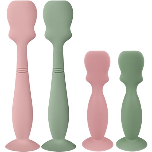 Image of 4 Pack Baby Diaper Cream Brush, Diaper Cream Spatula Applicator Silicone Baby Butt Paste Spatula for Babies, Newborn, 2 x Large Size, 2 x Small Size (2 x Blush, 2 x Sage)