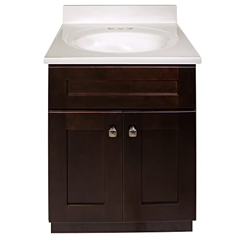 Design House 585000 Bath Shaker 2-Door Bathroom Vanity With Cultured Marble White Top, 4-Inch Centerset, Espresso, 2 Piece #TOP5