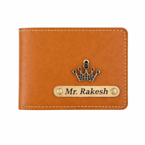 Image of Customized Wallet for Men with Name & Charm (Tan) | Personalised Stylish Leather Wallet for Boy | Personalized Unique Gift with Card Slots & Cash Compartment for Boys, Employees