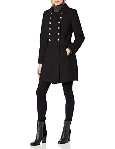Tommy Hilfiger Women's Wool Blend Military Button Coat, Black, Large