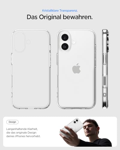 Spigen iPhone 17 Hülle [Spigen Signature] [Anti Vergilbung] Ultra Hybrid Case Handyhülle Transparent Schutzhülle Slim Dünn –Crystal Clear 4