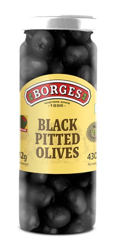 Image of Borges Black Pitted Olives 430g | Select Quality Hojiblanca Olives | Suitable for Snacking, Salads | Imported from Spain