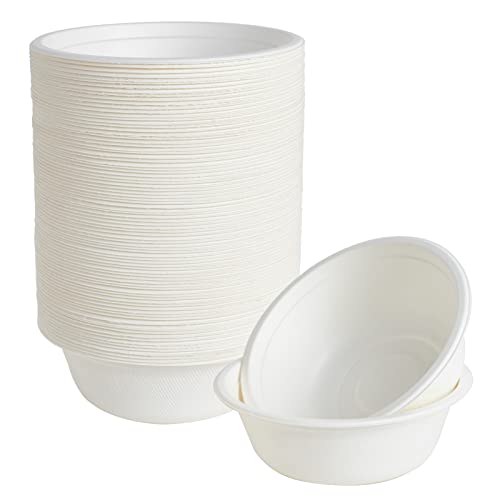 ECOLipak 150 Pack 12 oz Paper Bowls Disposable, Heavy-Duty Biodegradable Compostable Bowls Made of Natural Sugarcane Bagasse, Suitable for Salad, Dessert, Milk, Cereals