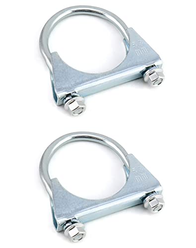 QWORK U-Bolt Muffler Tip Exhaust Hook 2-1/4 OD 2Pcs Stainless Steel Universal Silencer Exhaust Clip