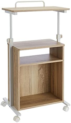 Amazon Basics Adjustable Standing Mobile Laptop Storage Shelves, vertical, Natural cart, 21.65"D x 15.7"W x 40"H