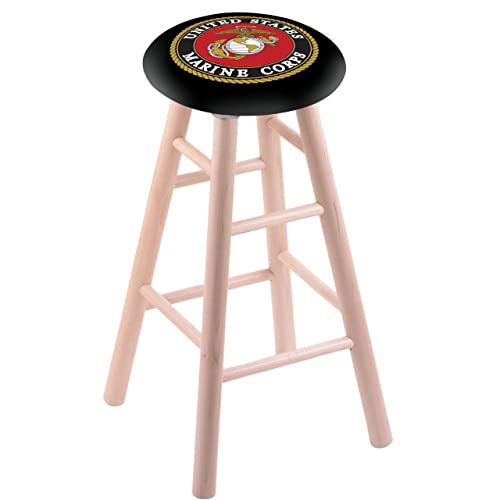 Holland Bar Stool Co. Maple Bar Stool in Natural Finish with U.S. Marines Seat by The