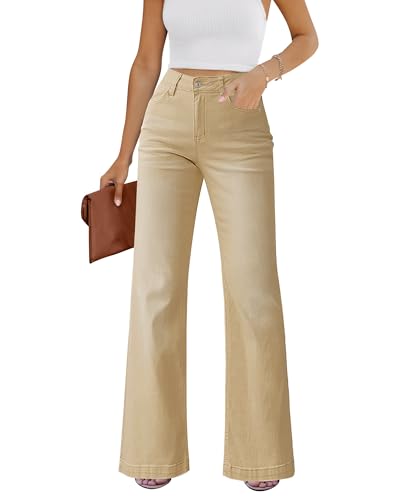 GRAPENT Western Bootcut Bell Bottom Jeans for Women's 90s Outfit High Waisted Stretchy Jeans in Pale Khaki Size 4 6