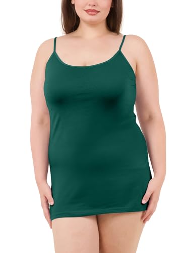 Image of Long Cotton Camisole Spaghetti Strap Tank Top for Women Basic Cami Tops Womens Undershirts - Deep Jungle X-Large