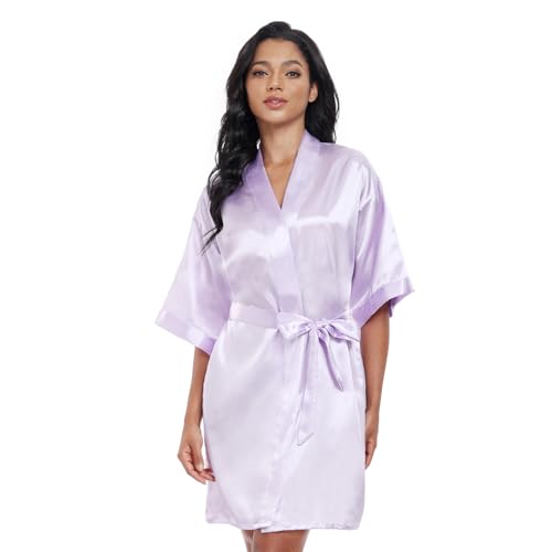 Image of Women's Short Satin Robes Lightweight Silky V-Neck Sleepwear Wedding Bridal Party Bride Bridesmaid Bathrobes