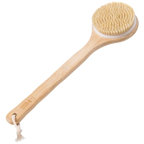 H&S Cepillo Exfoliante Corporal de Ducha - Cepillo para Espalda y Cuerpo en Seco de Bambú con Cerdas Naturales y Mango Largo con Cuerda para el Baño