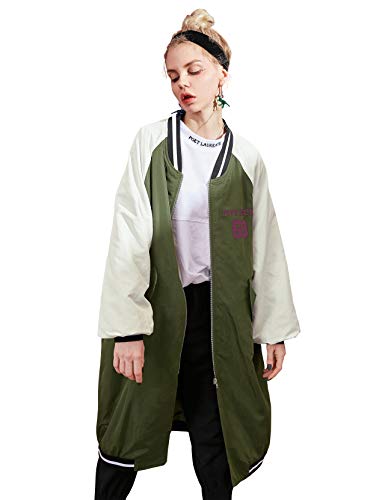 Elf Sack Women's Windbreaker Long Sleeve Loose Baseball Collar Casual Letter Spring Fashion Coat, S