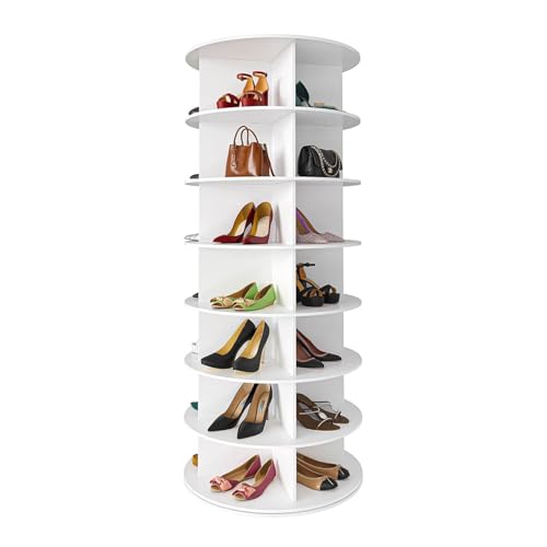 GQTYBZ 7 Niveaux Rond Rotative Étagère à Chaussures, 360° Pivotante Présentoir à Chaussures, Panneau En WPC Rangement Chaussure, Meuble Chaussure Blanche pour Chambre à Coucher Salon Entrée