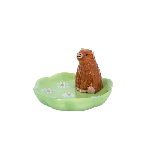 Sass & Belle Highland Cow Trinket Dish – Cute Green Ceramic Trinket Tray, Jewellery Stand & Ring Holder for Bedroom or Dressing Table, Unique Design from Sass and Belle
