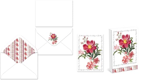 Image of Punch Studio Blank Note Cards with Envelopes, Embossed Accents and Textured Box for All Occasions - 5 inch x 3.5 inch each, Set of 10 Cards - Peony (50419)