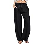 Damen Leinenhose Casual Sommer Freizeithose mit Taschen Frauen Hosen Jogginghose Loose Bequem Yogahose Mit Kordelzug Mit Kordelzug