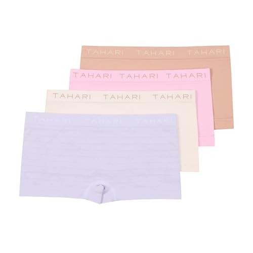 Tahari Girl 4-Pack Seamless Boyshort Underwear Sand, Bubble Gum, Ivory, Light Purple, Large