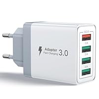 Aioneus Chargeur USB, Prise Charge Rapide QC 3.0 de 40W, 4-Port Bloc Adaptateur Secteur USB Multiple Chargeur Universel pour Téléphone iPhone iPad Samsung Xiaomi Huawei Honor Google Alimentation USBA