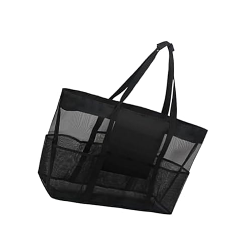 Cabilock Portable Mesh Tote Bag for Beach Travel Versatile Clothes Storage Pouch for Bathroom Pool Gym Black for Collecting Toys Wet Items