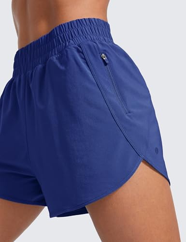 Image of CRZ YOGA Dolphin Athletic Shorts 3 inch | High Waisted, Mesh Liner, Quick Dry, Lightweight, A Zip Pocket, for Women