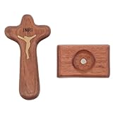 ANDRESLAD Tischkreuz aus Naturholz mit Stabilem Sockel Handgeschnitztes Katholisches Kruzifix für Altar Kirchen und Wohnraumdekoration