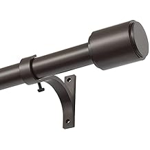 Kemmie 1" Window Treatment Curtain Rod with Cylindrical Cap Finials, Single Drapery Rod Adjustable Length 36-72", Bronze