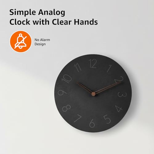 Image of Amazon Basics Analog Wall Clock with 12Hr Display, Matte Slate Finish, Battery Operated, Black Color, Easy Wall Mount, Lightweight & Stylish Design for Home & Office - 25x25x4.8cm