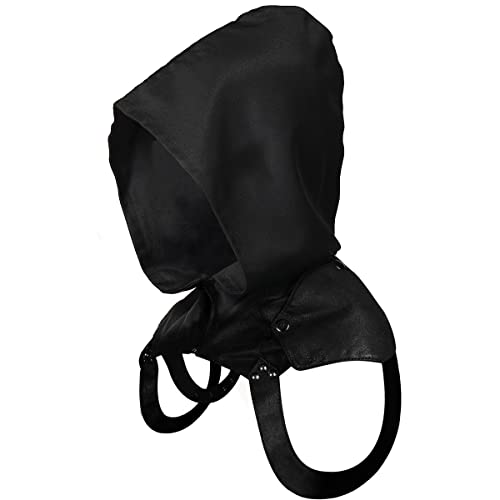 BLESSUME Steampunk Rogue Cowl Hood Hat Costume Cape with Adjustable Arm Buckle (Black 1), Black #1