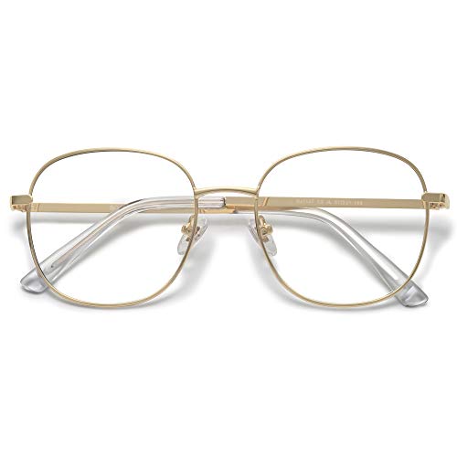SOJOS Classic Square Blue Light Blocking Glasses for Women Men Stylish Computer Glasses SJ1137, Gold Frame/Anti-Blue Light Lens