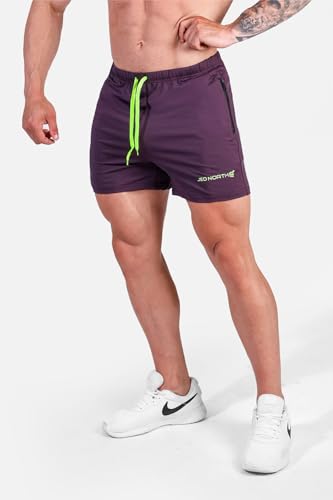 Jed North Men's 4" Inseam Bodybuilding Gym Shorts with Zipper Pockets Powerlifting Gym Shorts,Darkpurple,Medium