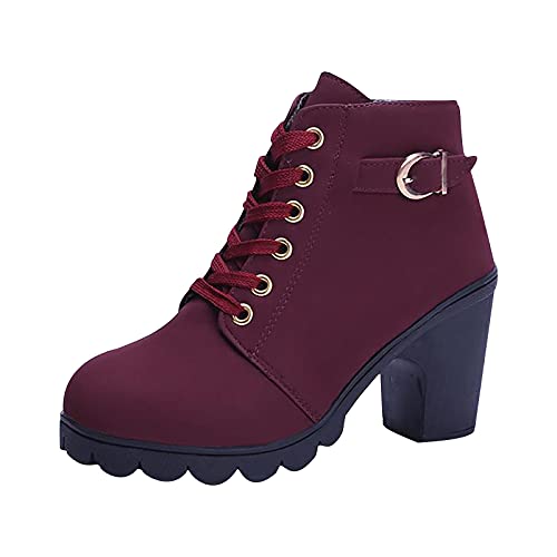 NUSGEAR Botin Tacon Ancho Plataforma Cordon Cremallera Para Vestir Mujer Botas Militares Botines De Tacón Alto Plataforma Moda Zapatos Con Cordones Cremallera Otoño Invierno Cómodos Botas De Combate