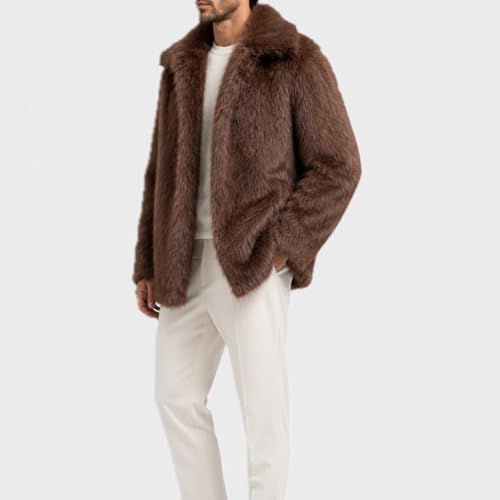 Image of Colf Men's Winter Parka Coat Lapel Faux Fur Jacket | Mens Faux Fur Coat, Long Sleeve, Fluffy Overcoat, Winter Jacket