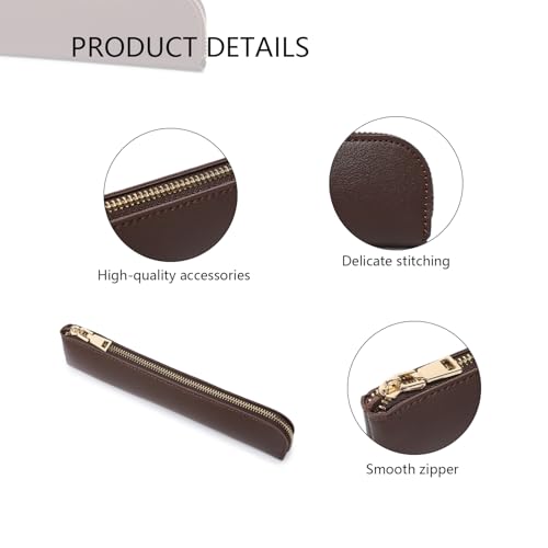 Image of Faux Leather Pencil Case Small Pencil Pouch Slim Pen Case Holder Zipper Bag for School Office(Dark Brown)