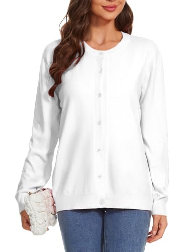Image of Womens Cardigan Sweaters Basic Button Down Casual Dressy Classic Crewneck Long Sleeve Spring Outfits (S-2XL)