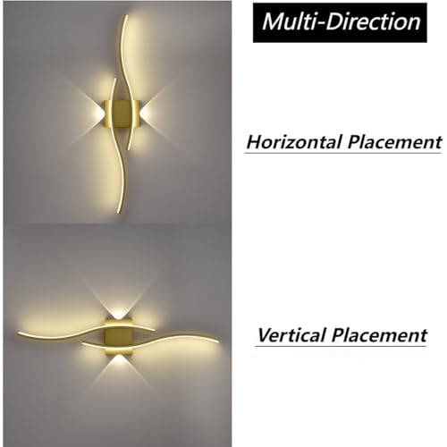 Image of DEYNITE Modern Gold Creative Wave Strip Led Wall Light Fixture Industrial Wall Sconce for Bathroom Hallway Staircase Entryway 3000K Warm Light