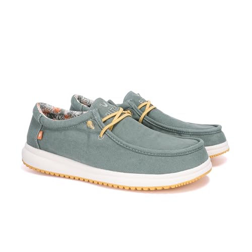 PITAS | Path | Mocasines de Hombre | Náuticos Casual | Zapatillas de Tela | Zapatos sin Cordones | Deportivas Casuales | Calzado de Walkinpitas | Verde 42