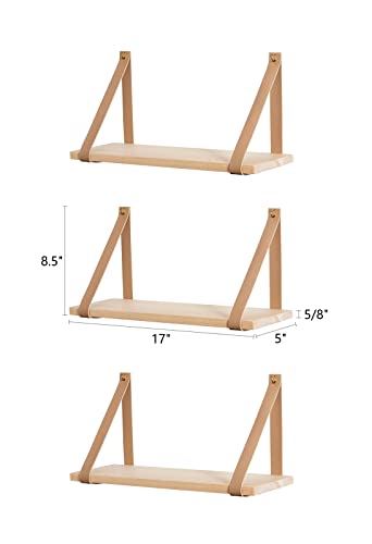 Mkono Hanging Shelf Wall Wood Floating Storage Shelves Leather Strap Swing Organizer For Nursery Bedroom Living Room Bathroom Dorm, Set Of 3 #TOP5
