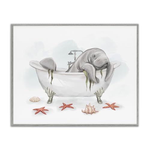 Manatee Sea Life Bathtub Nautical, 16 x 20 Inch Framed Giclée Print