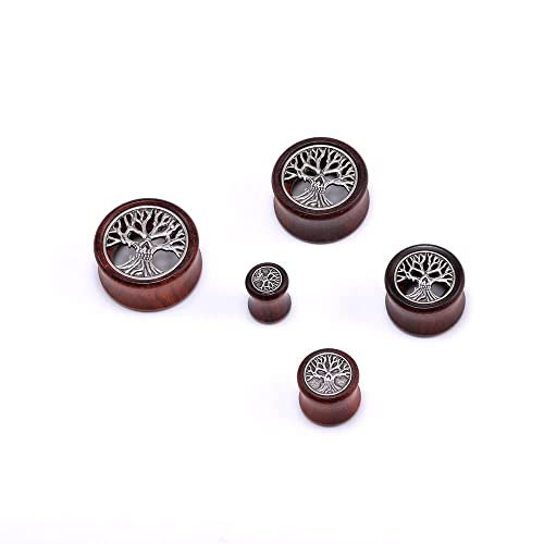 Pobaisiter APO-M834Z-12 2Pcs Organic Red Sandalwood Hollow Double Flared Ear Gauges Tunnels Expander Tree Of Life Jewelry For Man For Woman Body Piercing Jewelry 0G-1 Inch thumb #3