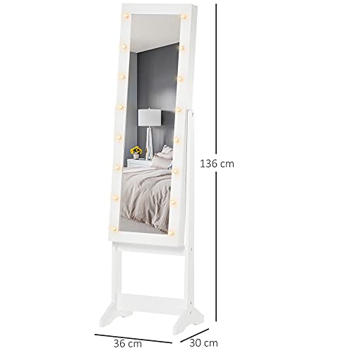 HOMCOM led sieradenkast met spiegel spiegelkast staande spiegel sieradenrekje spiegel verstelbaar wit 136 cm hoog - Image 8