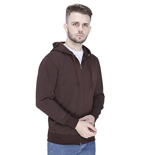 Image of Plain Zip Neck Hooded Winter Cotton Sweatshirt with Full Sleeves
