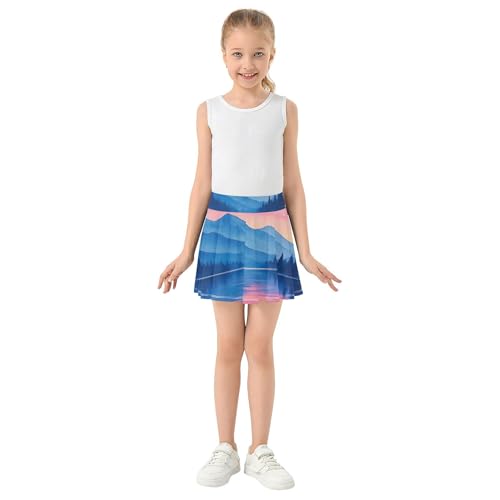 Dance Girls Skorts Athletic Shorts Toddlers Tennis Skirts Pleated Watercolor Landscape Blue Mountains 4t3