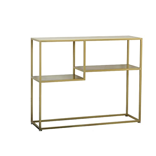 Mesa consola moderna, marco de metal resistente con estantes de almacenamiento para sala de estar, entrada u oficina, diseño compacto, uso versátil